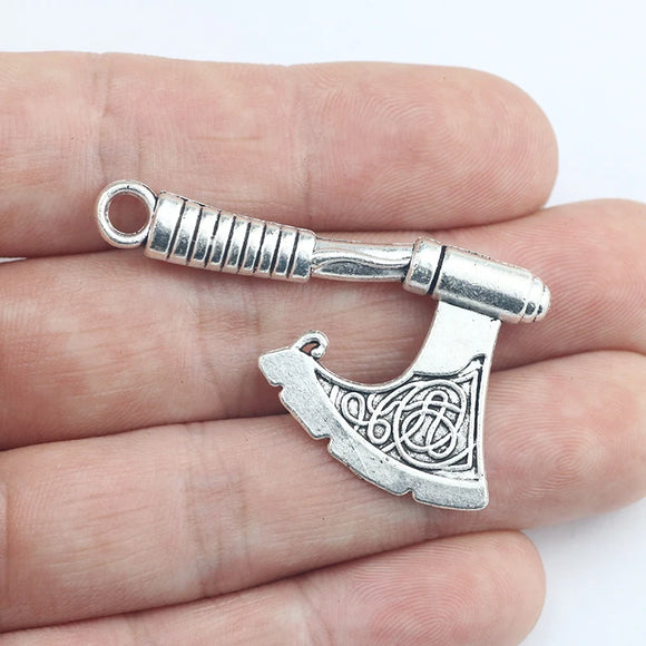 4Pcs 25*43mm Antique Silver Plated Axe Tools Charms Tibetan Wicca Necklace Bracelet Alloy Fashion Pendant For DIY Jewelry Making