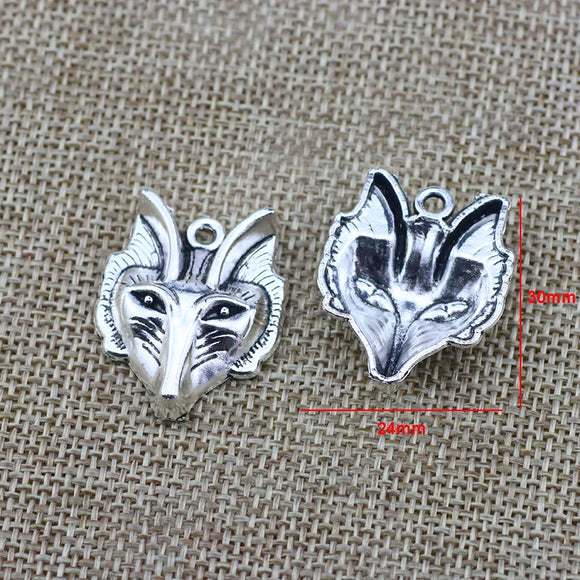 4Pieces 24*30mm Mixed Alloy Antique Silver Color Wolf Head Charms Bracelet Pendant Accessory For DIY Jewelry Making