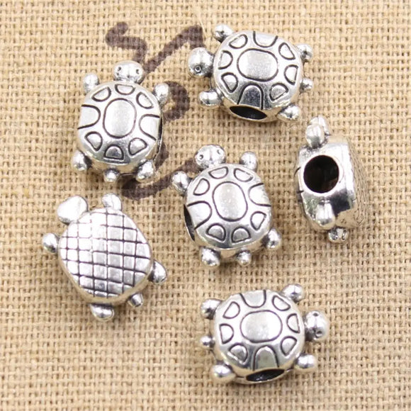 4pcs 15x10x8mm Turtle Tortoise 4mm Big Hole Bead Antique Silver Color Beads Charms Fits Diy Charms Bracelet Jewelry Beads