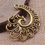 4 piezas de 31 x 32 mm de filigrana en espiral de fénix, color plata antigua, aleación de metal, accesorios de joyería, h0870
