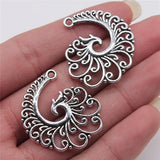 4 piezas de 31 x 32 mm de filigrana en espiral de fénix, color plata antigua, aleación de metal, accesorios de joyería, h0870