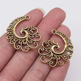 4 piezas de 31 x 32 mm de filigrana en espiral de fénix, color plata antigua, aleación de metal, accesorios de joyería, h0870