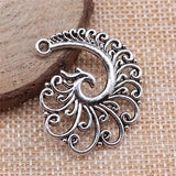 4 piezas de 31 x 32 mm de filigrana en espiral de fénix, color plata antigua, aleación de metal, accesorios de joyería, h0870