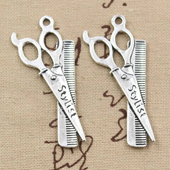 5pcs Charms Barber Scissor Comb Stylist 24x53mm Antique Making Pendant fit,Vintage Tibetan Bronze,DIY Handmade Jewelry