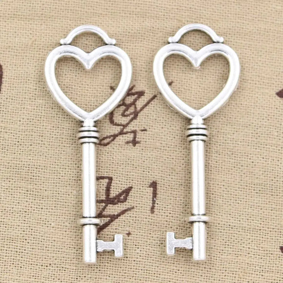 4pcs Charms Skeleton Heart Key 53x20mm Antique Tibetan Bronze Pendant Findings Accessories DIY Vintage Choker Jewelry
