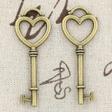 4pcs Charms Skeleton Heart Key 53x20mm Antique Tibetan Bronze Pendant Findings Accessories DIY Vintage Choker Jewelry