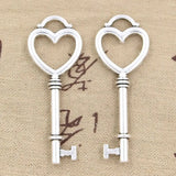 4pcs Charms Skeleton Heart Key 53x20mm Antique Tibetan Bronze Pendant Findings Accessories DIY Vintage Choker Jewelry
