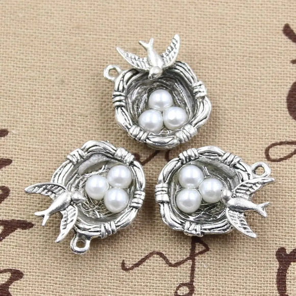 5pcs Charms Swallow bird's Nest Eggs 24x19x8mm Antique Making Pendant fit,Vintage Tibetan Silver color,DIY Handmade Jewelry