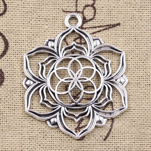 4pcs Charms Yoga Flower Of Life Datura stramonium 43x35mm Antique Silver Color Pendants Making DIY Handmade Tibetan Jewelry