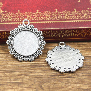 4pcs New Fashion 20mm Inner Size Antique Bronze Silver Color Classic Round Flower Style Cabochon Base Setting Charms Pendant