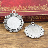 4pcs New Fashion 20mm Inner Size Antique Bronze Silver Color Classic Round Flower Style Cabochon Base Setting Charms Pendant