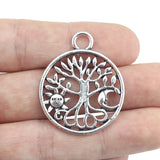 Lote de 4 colgantes de aleación de 36x30 mm con forma de sol, luna y árbol de la vida, color plata antigua, para hacer collares y pulseras.