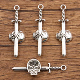 5 Pcs/Lot 56*17mm Antique Silver Punk Gothic Style Skull  Sword Charms  Pendant DIY Handmade Necklace For Jewelry Making