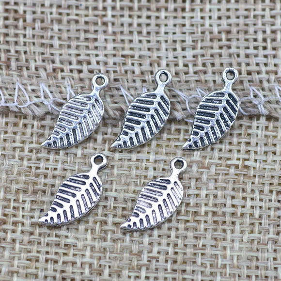 50 Pieces 15x5mm Antique Silver Color Leaf Charms Earrings Necklace DIY for Jewelry Making