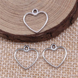 50Pcs/Lot 14x13mm Antique Silver Color Hollow Heart Charms Pendant For Jewelry Making DIY Jewelry Findings