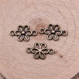 50Pcs/Lot 15*9mm Hollow Flower Metal Charm Connector Antique Silver Color Making DIY Handmade Tibetan Jewelry DIY