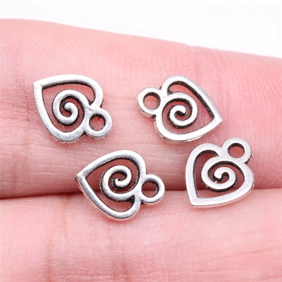 50Pcs/Lot Charms 10x7mm Swirl Heart Charms For Jewelry Making DIY Jewelry Findings Antique Silver Color Alloy Charms Pendant