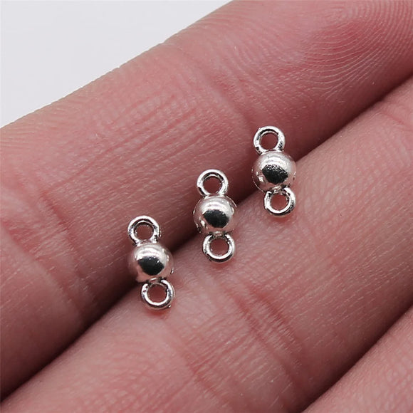 50Pcs/Lot Small Ball Pendant Connector Charms Diy Alloy Jewelry Findings Antique Silver Color 4x8mm