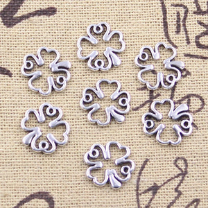 50pcs Charms Clover Lucky Irish Four Leaf 12x12mm Antique Silver Color Pendants Making DIY Handmade Tibetan Finding Jewelry