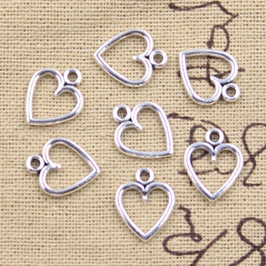 50pcs Charms Hollow Lovely Heart 14x11mm Antique Silver Color Pendants Making DIY Handmade Tibetan Finding Jewelry