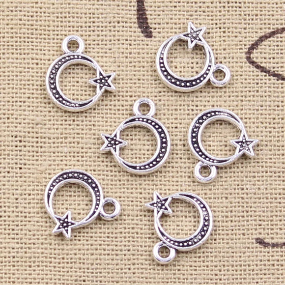 50pcs Charms Moon Star 12x11mm Antique Silver Color Pendants Making DIY Handmade Tibetan Finding Jewelry