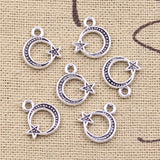 50pcs Charms Moon Star 12x11mm Antique Silver Color Pendants Making DIY Handmade Tibetan Finding Jewelry