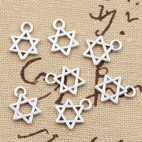 50pcs Charms Star Of David Shield 13x10mm Antique Silver Color Pendants Making DIY Handmade Tibetan Finding Jewelry