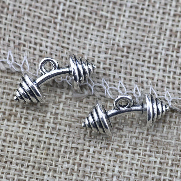 5Pieces/Lot 10*20mm Metal Alloy Barbell Pendant  Antique Silver Plated Charms For DIY Making Necklace