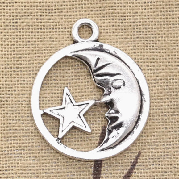 5pcs Charms Circle Moon Star 29x25mm Antique Silver Color Pendants Making DIY Handmade Tibetan Finding Jewelry