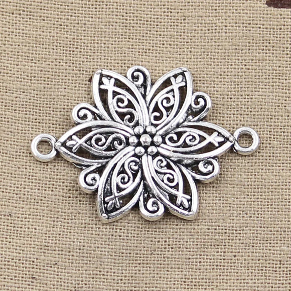5pcs Charms Flower Connector 39x28mm Antique Making Pendant fit,Vintage Tibetan Bronze Silver Color,DIY Handmade Jewelry