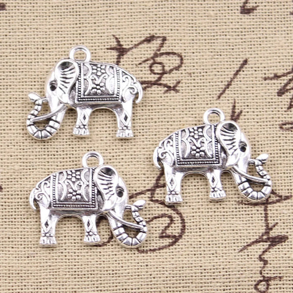 5pcs Charms Long Nose Elephant 21x24mm Antique Silver Color Plated Pendants Making DIY Handmade Tibetan Finding Jewelry