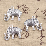 5pcs Charms Long Nose Elephant 21x24mm Antique Silver Color Plated Pendants Making DIY Handmade Tibetan Finding Jewelry