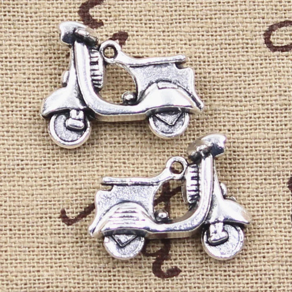 10pcs Charms Motorcycle Scooter Electric Cars 13x23mm Antique Silver Color Pendants Making DIY Handmade Tibetan Finding Jewelry