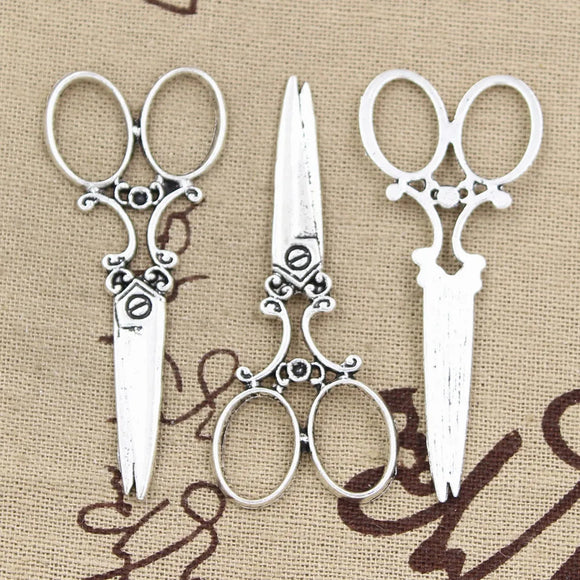 5pcs Charms Sewing Scissors 61x25mm Antique Making Pendant fit,Vintage Tibetan Bronze Silver color,DIY Handmade Jewelry