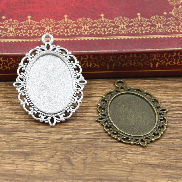 5pcs New Fashion 25x18mm Inner Size Antique Bronze Silver Color Classic Oval Flower Style Cabochon Base Setting Charms Pendant