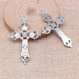 5pcs Silver Color 55x36mm Cross With Pattern Charms Solemn Religious Pendant Fit DIY Handmade Jewelry Making Finding Supplies