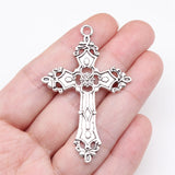 5pcs Silver Color 55x36mm Cross With Pattern Charms Solemn Religious Pendant Fit DIY Handmade Jewelry Making Finding Supplies