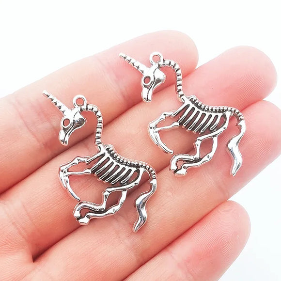 5pcs/lot Charms Skeleton Horse Skull Unicorn 24*42mm Antique Silver Color Pendants DIY Making Findings Handmade Tibetan Jewelry
