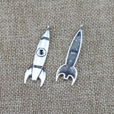6 Pieces 15*50mm Antique Silver Color Rocket Charms Pendant Keychain For DIY Jewelry Making