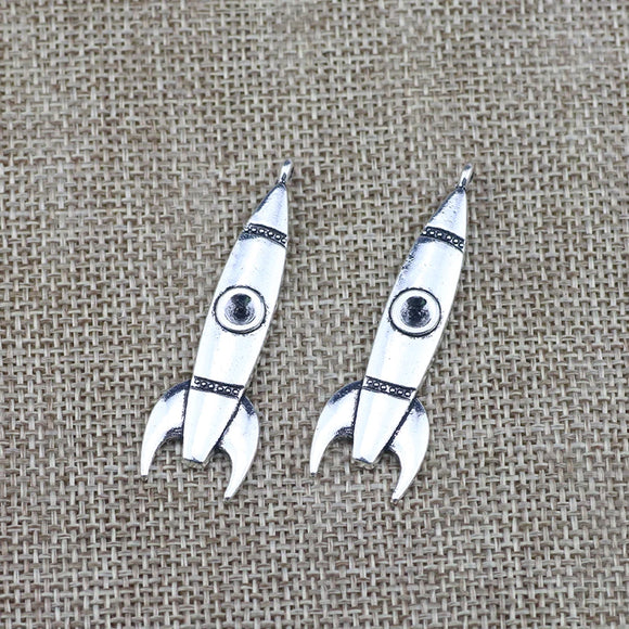 6 Pieces 15*50mm Antique Silver Color Rocket Charms Pendant Keychain For DIY Jewelry Making
