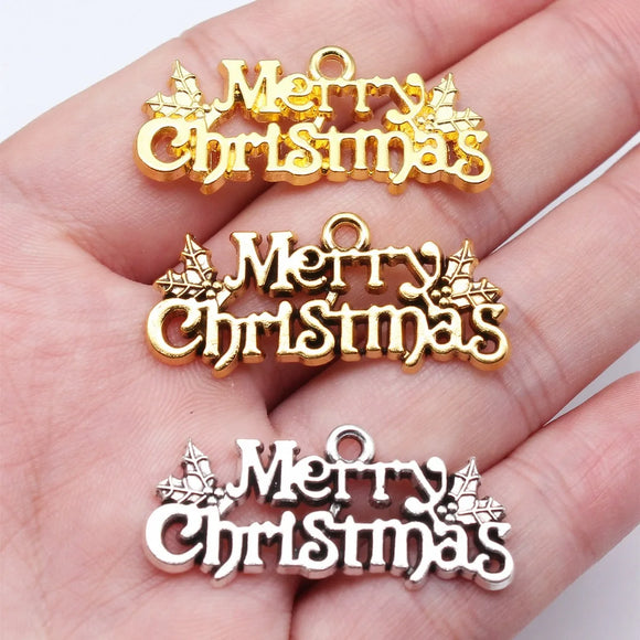 6Pcs/Lot 16x36mm 3 Colors Merry Christmas Charms Pendant For DIY Jewelry Making Handmade Jewelry Craft Findings