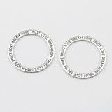 6Pieces 36mm Round Circle Charm Engraved Love Hope Trust Dream Message Pendant Antique Silver Color Charms For DIYJewelry Making