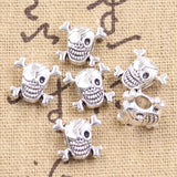 6pcs 12x8x14mm Skull Pirate Flag 4.5mm Big Hole Bead Antique Silver Color Beads Charms Fits Diy Charms Bracelet Jewelry Beads