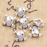 6pcs 12x8x14mm Skull Pirate Flag 4.5mm Big Hole Bead Antique Silver Color Beads Charms Fits Diy Charms Bracelet Jewelry Beads