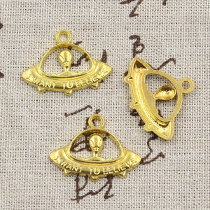 6pcs Charms Alien ET Believe Spaceship 23x30mm Antique Making Pendant fit,Vintage Tibetan Bronze,DIY Handmade Jewelry