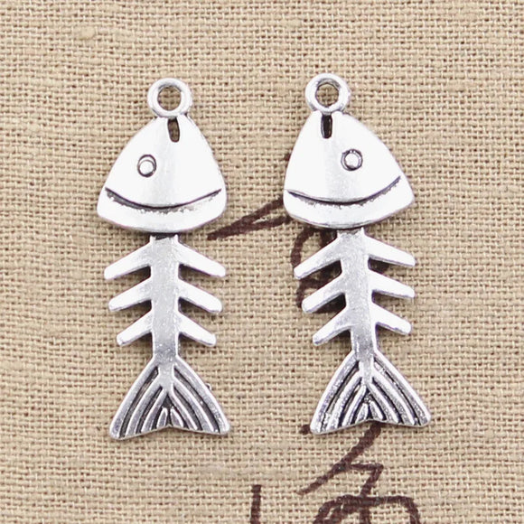 6pcs Charms Fish Bone 35x13mm Antique Silver Color Pendants Making DIY Handmade Tibetan Finding Jewelry