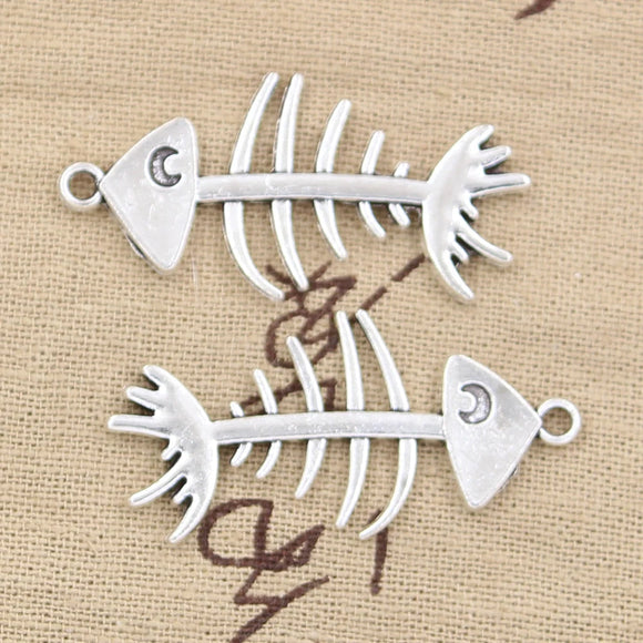 6pcs Charms Fish Bone 42x21mm Antique Silver Color Pendants Making DIY Handmade Tibetan Finding Jewelry