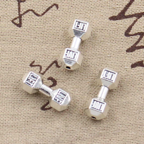 10pcs Charms Fitness Dumbbell Bead 20x7x7mm Antique Making Pendant fit,Vintage Tibetan Silver color,DIY Handmade Jewelry