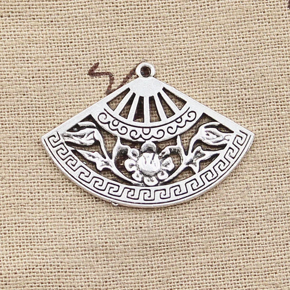6pcs Charms Flower Fan 25x36mm Antique Making Pendant fit,Vintage Tibetan Silver color,DIY Handmade Jewelry