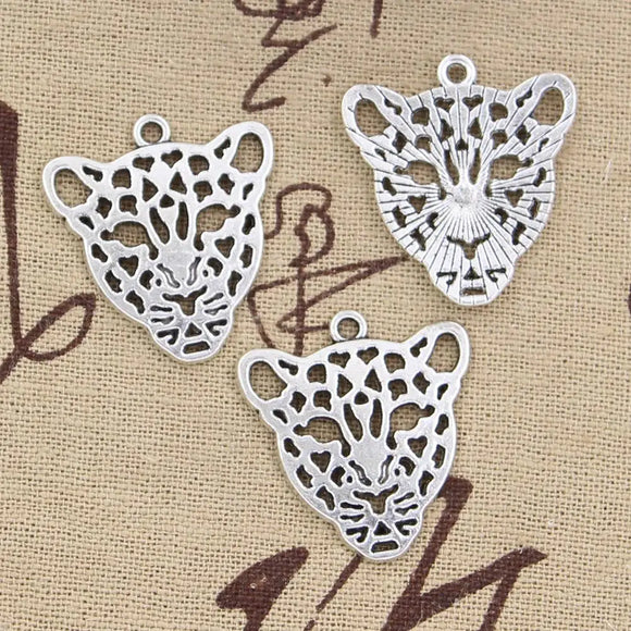 10pcs Charms Hollow Leopard Head 28x26mm Antique Making Pendant fit,Vintage Tibetan Bronze Silver color,DIY Handmade Jewelry